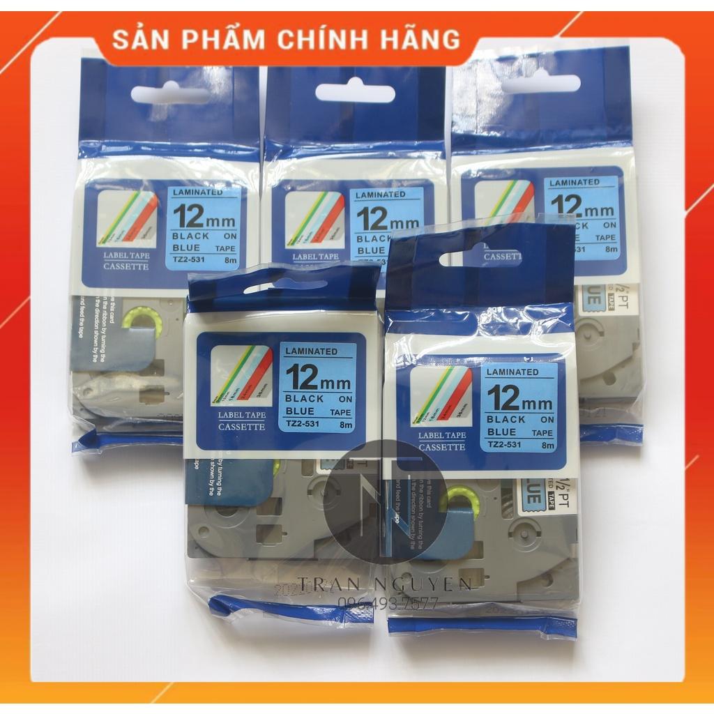 [Combo 5 Hộp] Nhãn In đa lớp Tz2-531 - Đen nền Dương 12mm x 8m - Hàng nhập khẩu