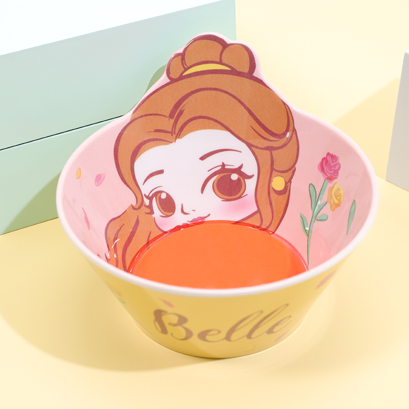 Chén ăn nhựa Melamine hình công chúa Belle Princess nổi 3D màu cam cho bé gái - 78VNDP2482