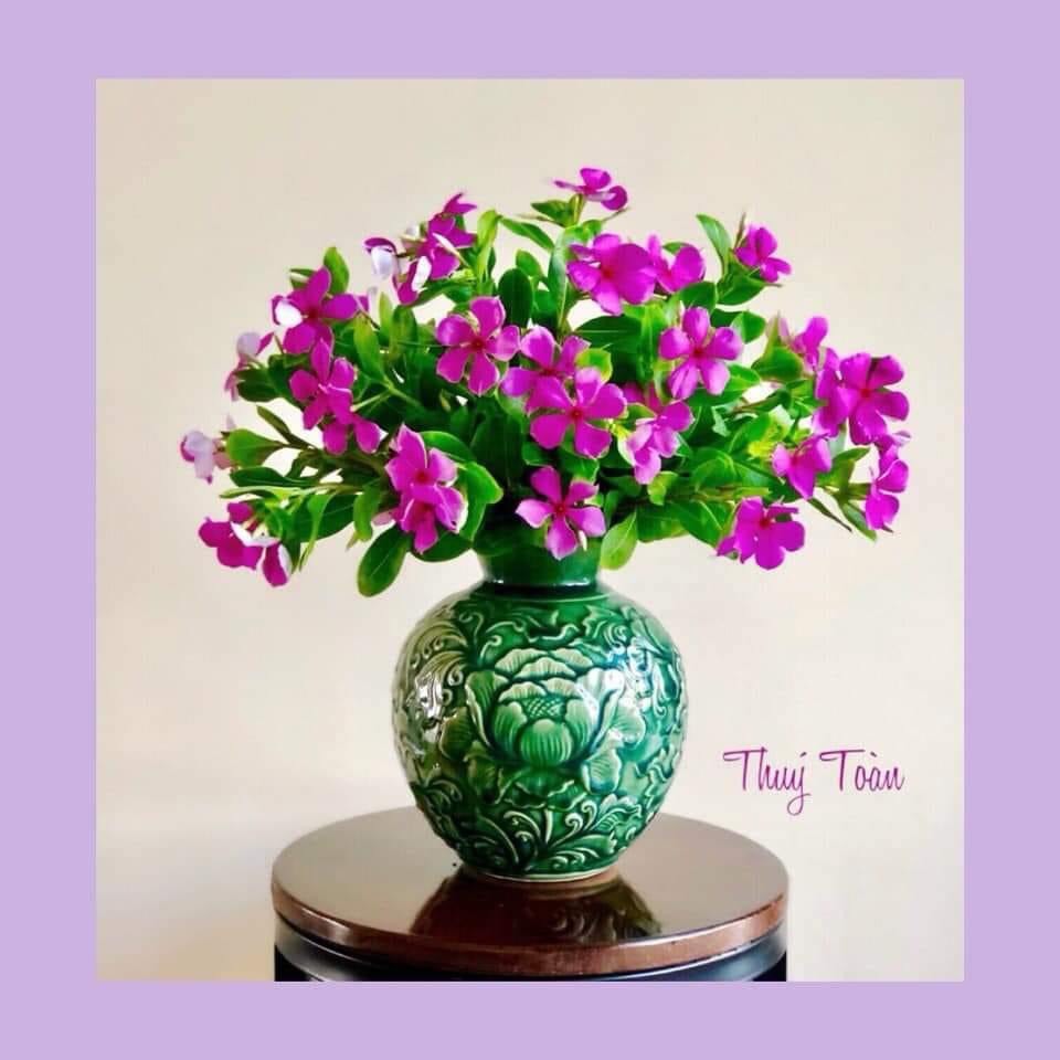 Bình Hoa Lọ Hoa Phù Dung Vân Nổi - Gốm Sứ Bát Tràng - Decor Trang Trí Nội Thất