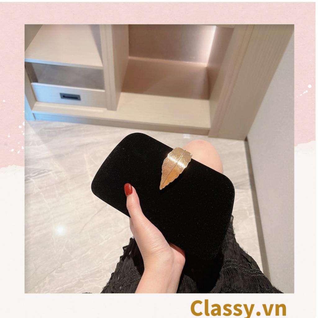 Clutch Classy cầm tay, đeo chéo bằng da cao cấp, cài khóa hình chiếc lá T1186