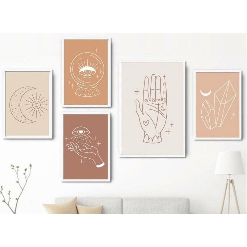 Set 4 tranh treo tường có đinh móc tặng kèm.