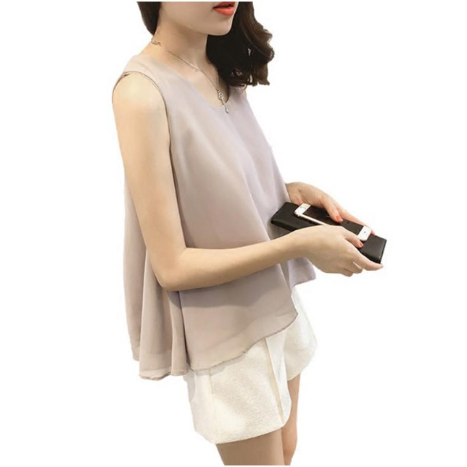 Áo kiểu nữ sát nách voan 2 lớp siêu xinh chất cát chống nhăn - Chất cát