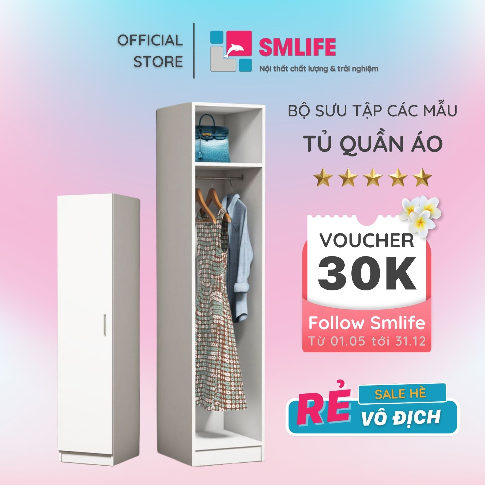 Tủ Quần Áo Đẹp Phong Cách Hiện Đại Thương Hiệu SMLIFE (Nhiều mẫu, có thể đổi Size, màu sắc hay đổi sang cửa lùa)