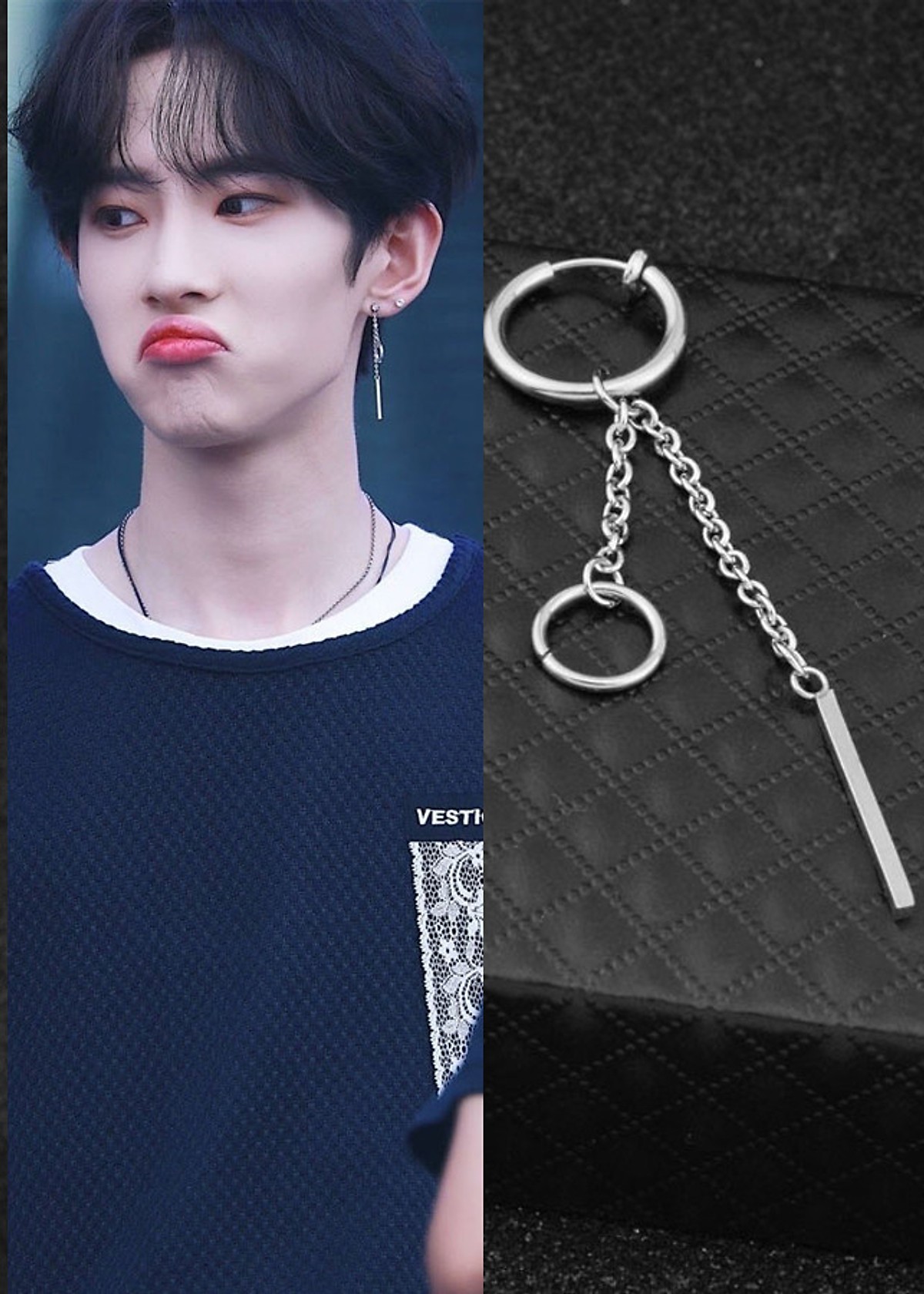 Bông tai unisex sợi mắt xích thanh nhỏ & vòng tròn