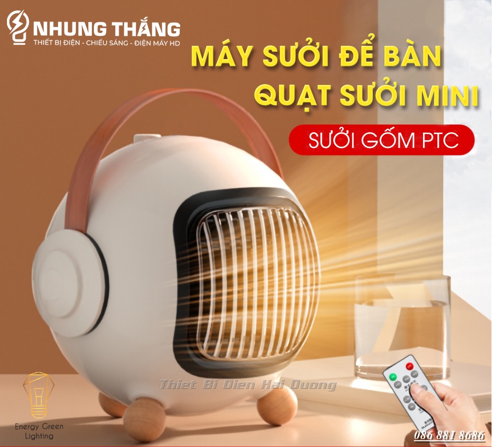 Máy Sưởi Để Bàn MS-Q6, Quạt Sưởi Mini - Công Nghệ Sưởi Gốm PTC Ceramic-Làm Nóng Nhanh -Tích Hợp Tản Gió -Hẹn Giờ Tắt - Có Video