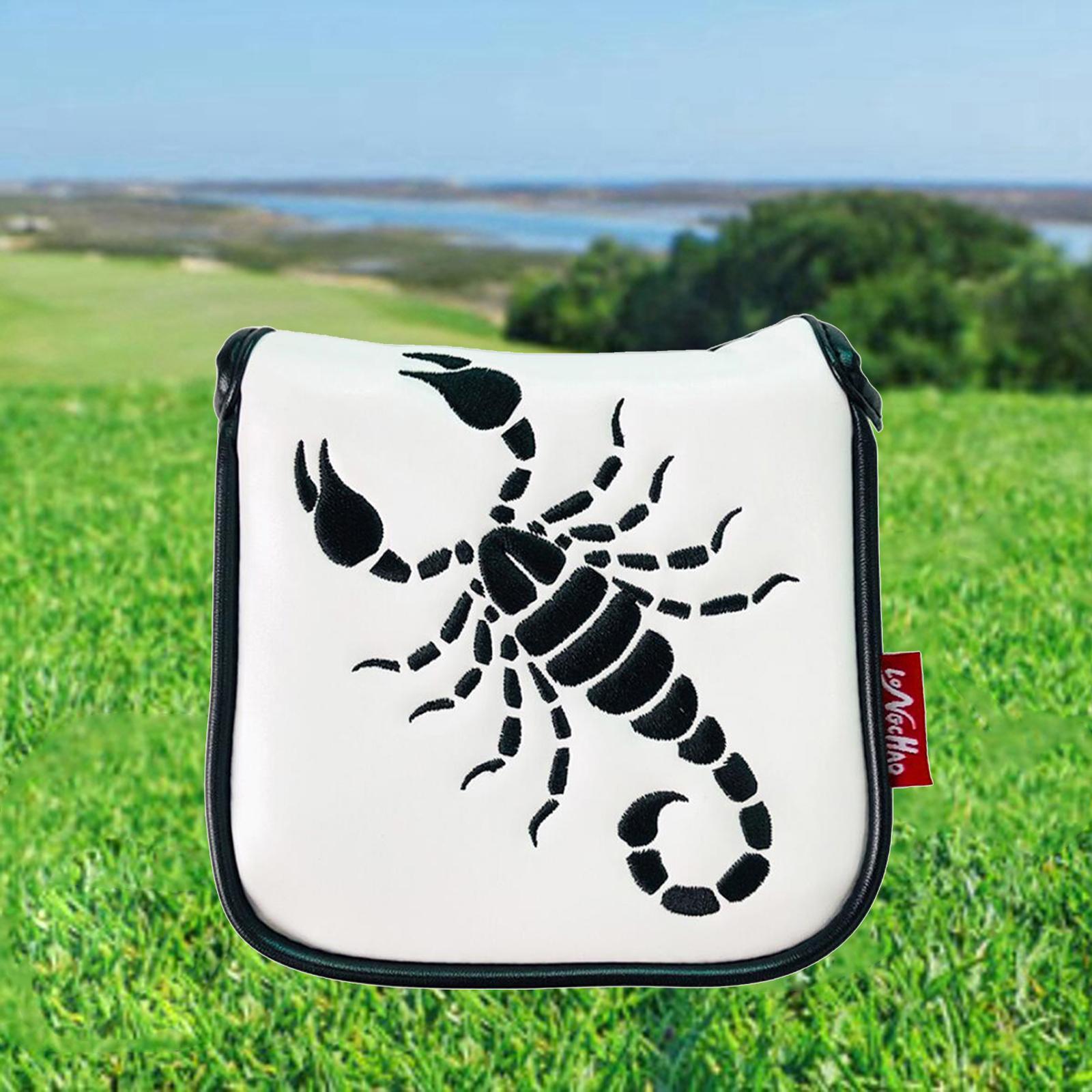 2xUniversal Golf Mallet Putter Cover Square Headcover Magnetic Closure Guard Scorpion White