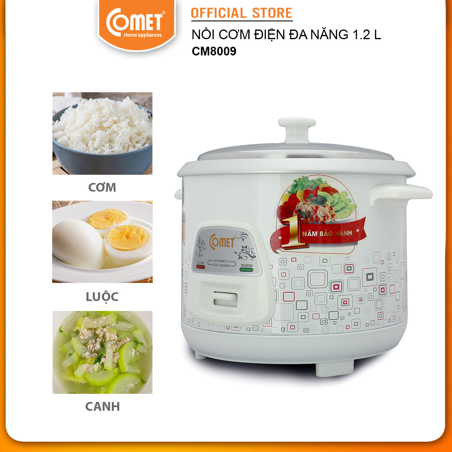 Nồi Cơm Điện Nắp Rời 1,2L Comet CM8009 - Hàng chính hãng