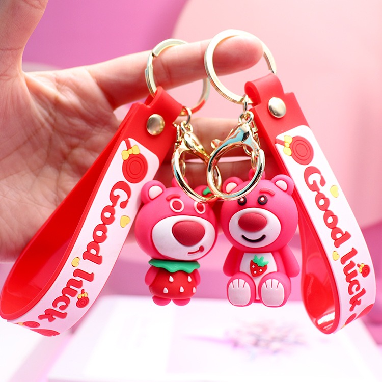 Móc Chìa Khóa Gấu dâu Lotso Hồng Dễ Thương, phụ kiện đeo balo túi ví xinh yêu cute Lalunavn A92