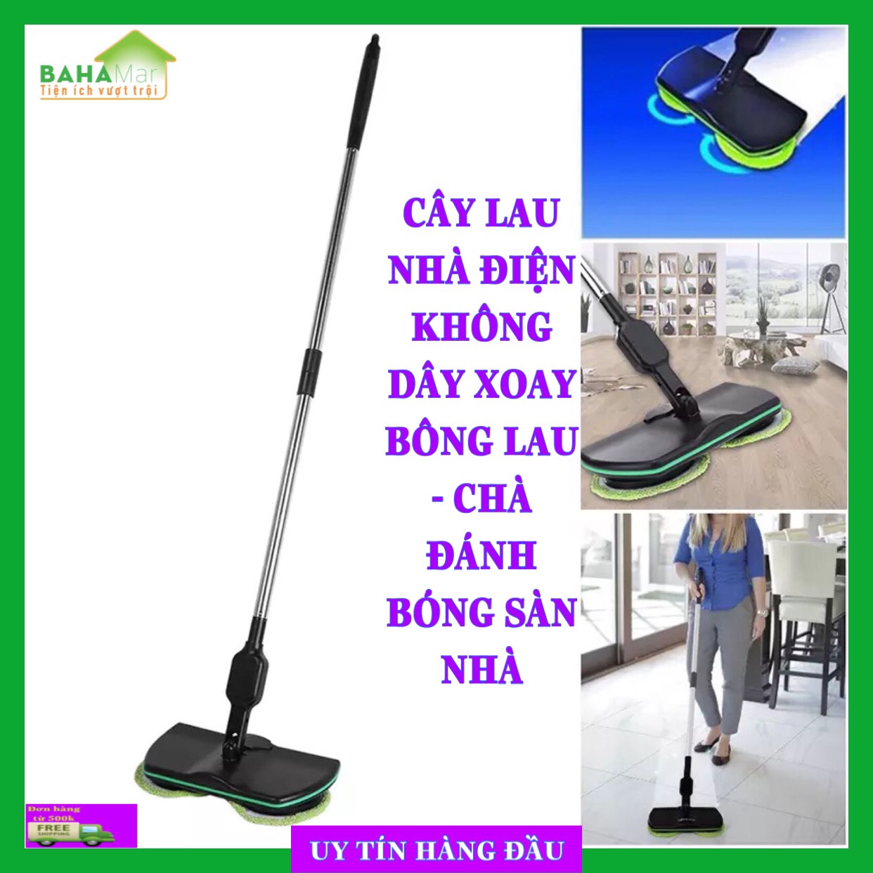 CÂY LAU NHÀ ĐIỆN KHÔNG DÂY XOAY BÔNG LAU - CHÀ ĐÁNH BÓNG SÀN NHÀ &quot;BAHAMAR&quot; giúp vệ sinh sàn nhà một cách dễ dàng, lau chuyên nghiệp. Thích hợp cho làm sạch và đánh bóng tất cả các bề mặt cứng như sàn gỗ, sàn đá, gạch ceramic, v. v.