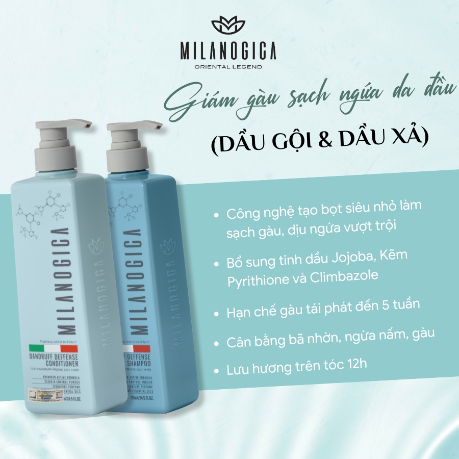 Combo Dầu Gội &amp; Xả hương nước hoa Milanogica 355ml Phục hồi hư tổn, Gỉảm gàu sạch ngứa da đầu