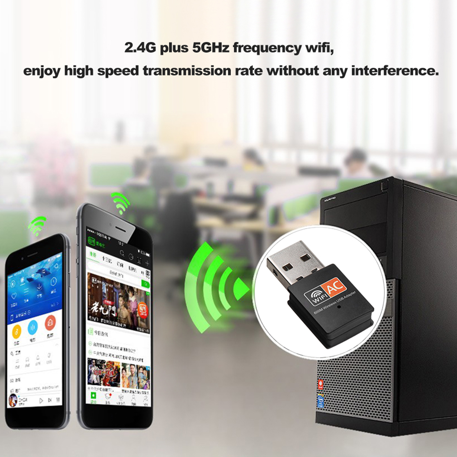 Bộ điều hợp USB WiFi cho MAC Windows Black băng tần kép 600Mbps 2.4GHz + 5GHz USB Wireless Adapter Antenna Wifi 802.11a / b / g / n / ac