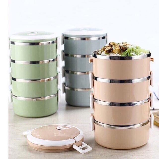 Hộp đựng cơm 4 tầng giữ nhiệt vượt trội kèm khoá chống tràn cao cấp - Cà men cơm dùng được trong lò vi sóng