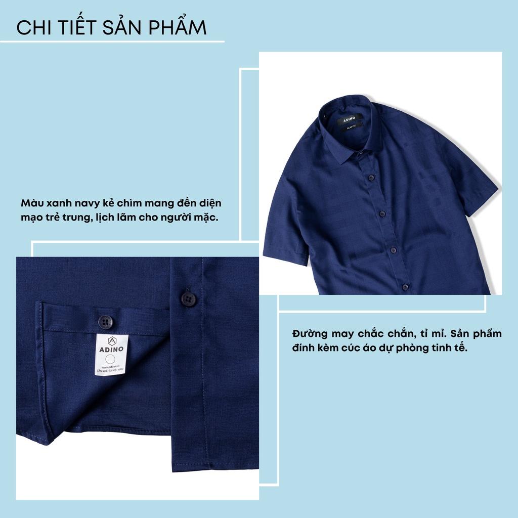 Áo sơ mi nam ngắn tay kẻ sọc caro màu xanh navy ADINO vải sợi tre Bamboo mềm mịn mát dáng slimfit công sở trẻ trung CT93