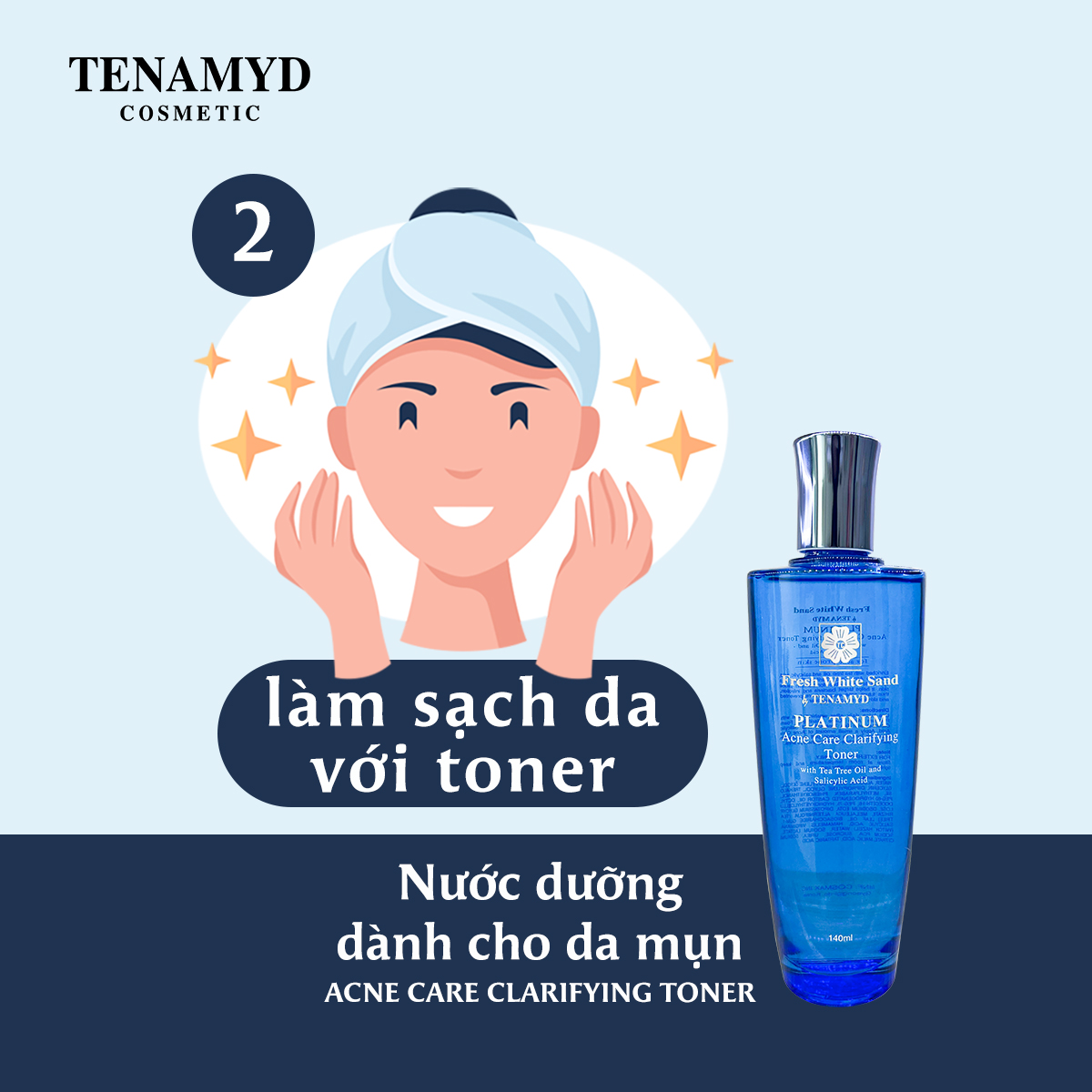 Nước dưỡng dành cho da dầu mụn Tenamyd Platinum Acne Care Clarifying Toner 140ml - Hàng chính hãng - Lady &amp; Men Viet Nam