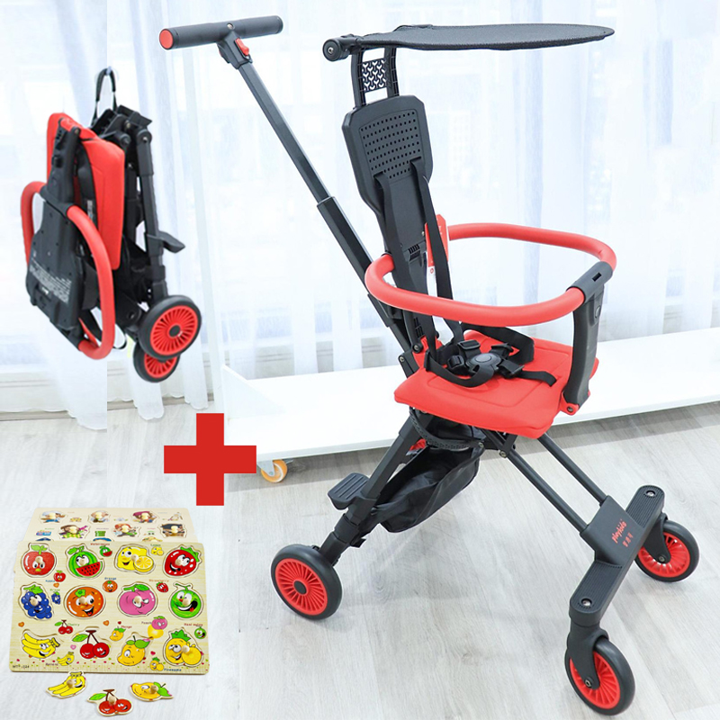 Xe đẩy du lịch đảo chiều gấp gọn siêu nhẹ Playkids có mái che nắng, trọng lượng chỉ 3,7kg, để được đằng trước xe máy, gấp gọn đựng được trong vali xách tay - TẶNG KÈM BẢNG NÚM GỖ CHO BÉ CHỦ ĐỀ NGẪU NHIÊN, Xe đẩy trẻ em, xe đẩy gấp gọn