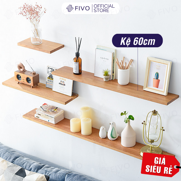 Kệ Trang Trí Treo Tường Gỗ MDF 17mm Chống Ẩm FIVO FB41 Đơn Giản Tiện Dụng Dễ Dàng Gắn Tường – Hàng Chính Hãng – Màu Gỗ 60cm