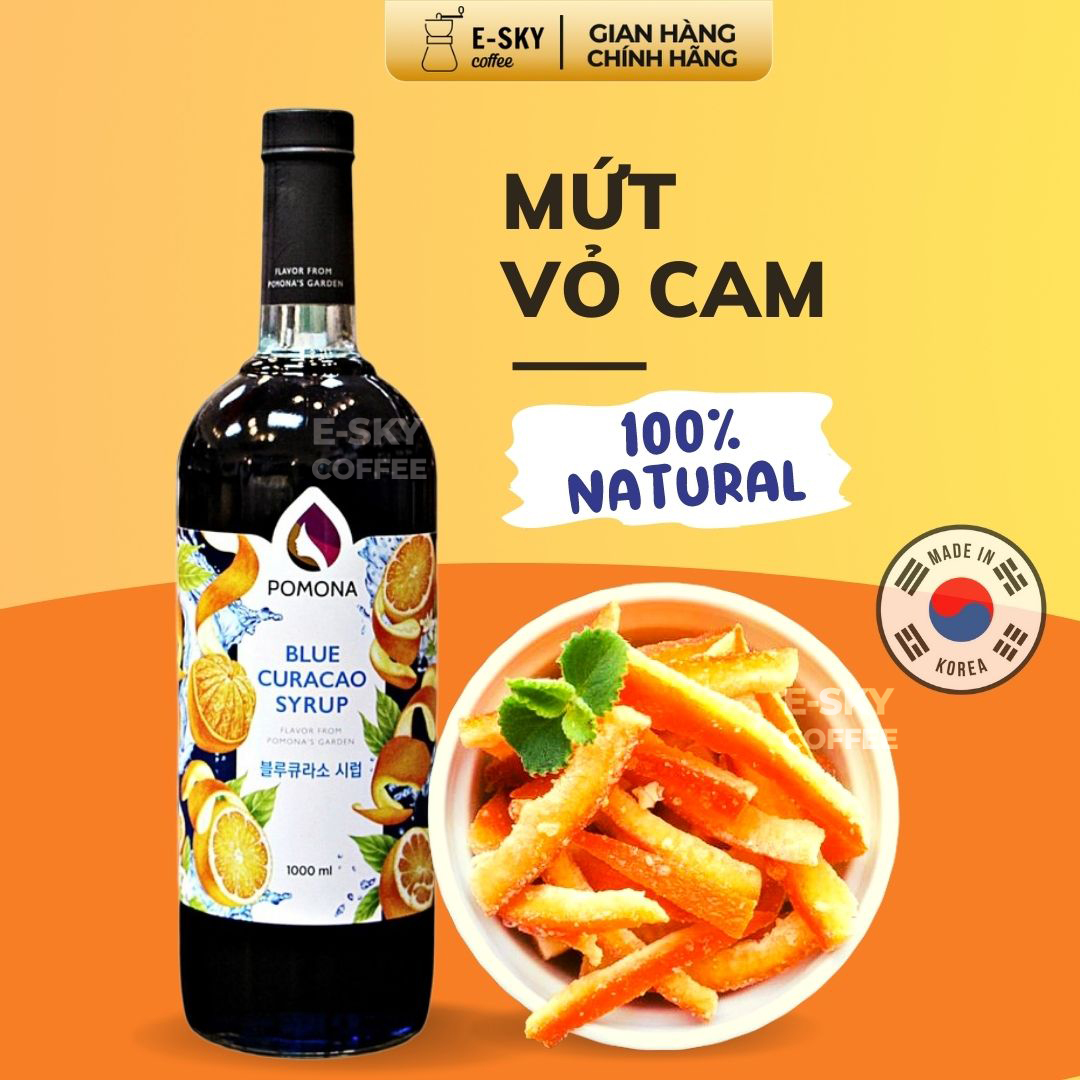 Siro Vỏ Cam Xanh Pomona Blue Curacao Syrup Nguyên Liệu Pha Chế Hàn Quốc Chai Thủy Tinh 1 Lít