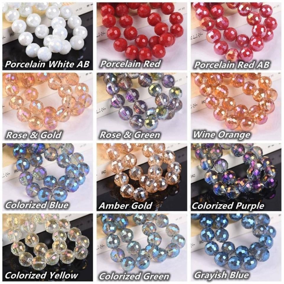 Set 72 Hạt Pha Lê Thủy Tinh Tròn 8mm 96 Mặt Làm Đồ Thủ Công