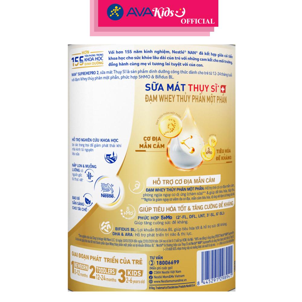 Sữa bột NAN Supremepro số 2 800g (1 - 2 tuổi) hỗ trợ trẻ có cơ địa mẫn cảm - Hàng Chính Hãng