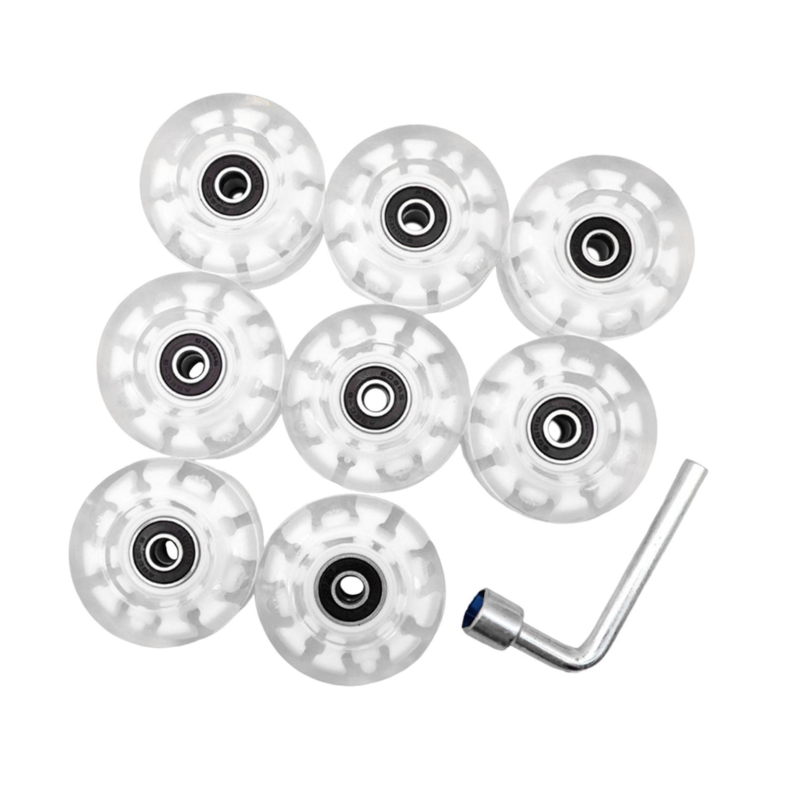 8Pcs Quad Roller Skate Wheels Luminous Skateboard Wheels Stable 32 x 58 mm Quiet Replacement with Bearings, LED Lights for Skateboard Indoor