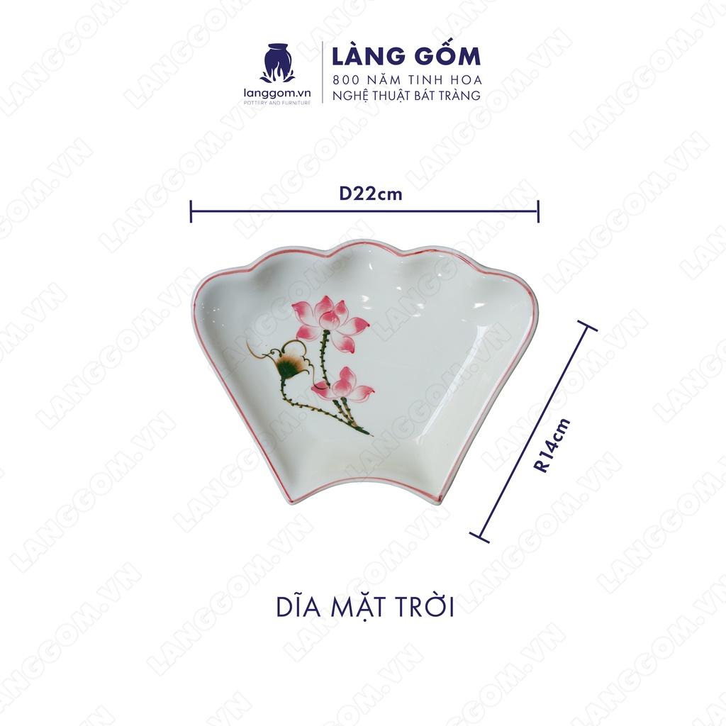 Bộ bàn ăn mặt trời Men trắng vẽ hoa sen hồng - Size: 45 cm - Gốm sứ Bát Tràng - langgom.vn