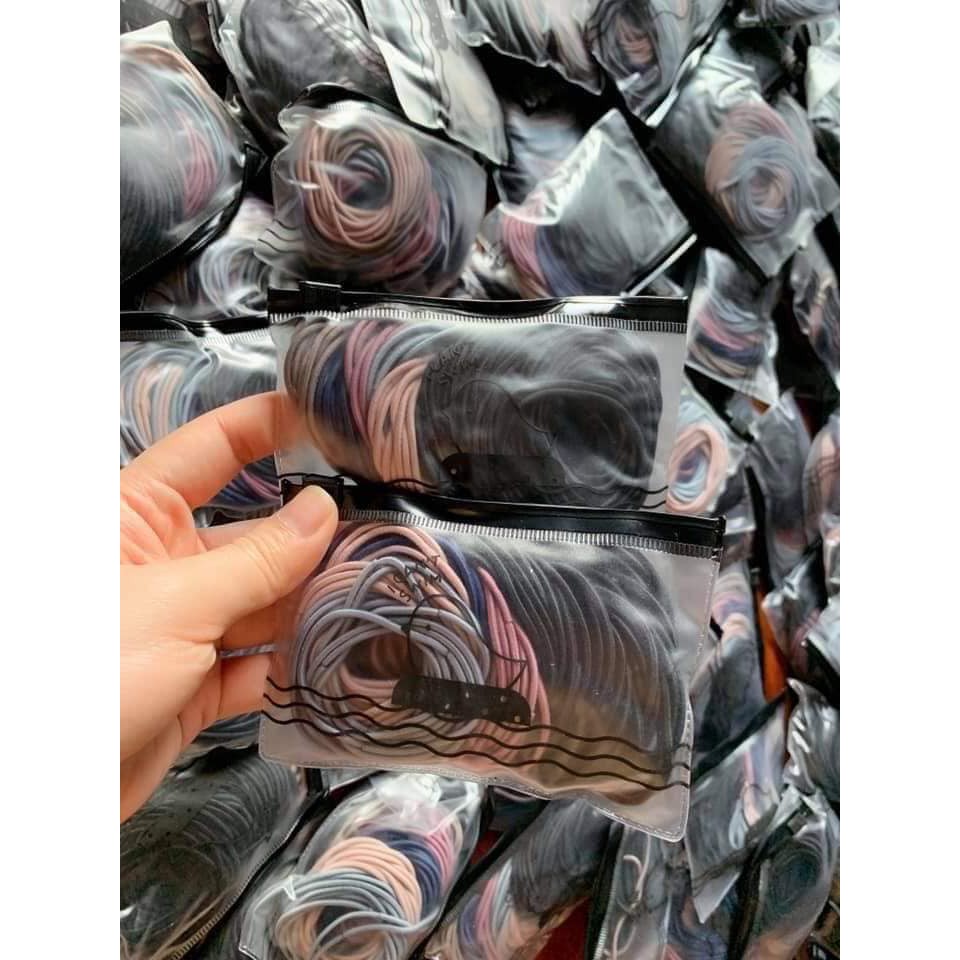Túi 100 chun buộc tóc nhiều màu đựng túi zip