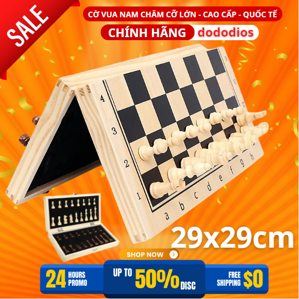 Bộ Cờ Vua Gỗ Nam Châm Cao Cấp - Chính Hãng Dododios - Bộ Cờ Vua Cao Cấp - Gỗ Nam Châm 29X29Cm