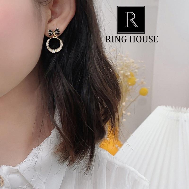 Bông Tai Khuyên Tai Nữ Hàn Quốc Thiết Kế Đi Làm Công Sở Chơi Dự Tiệc Mạ Vàng Đẹp Xinh Dễ Thương Nơ Đen