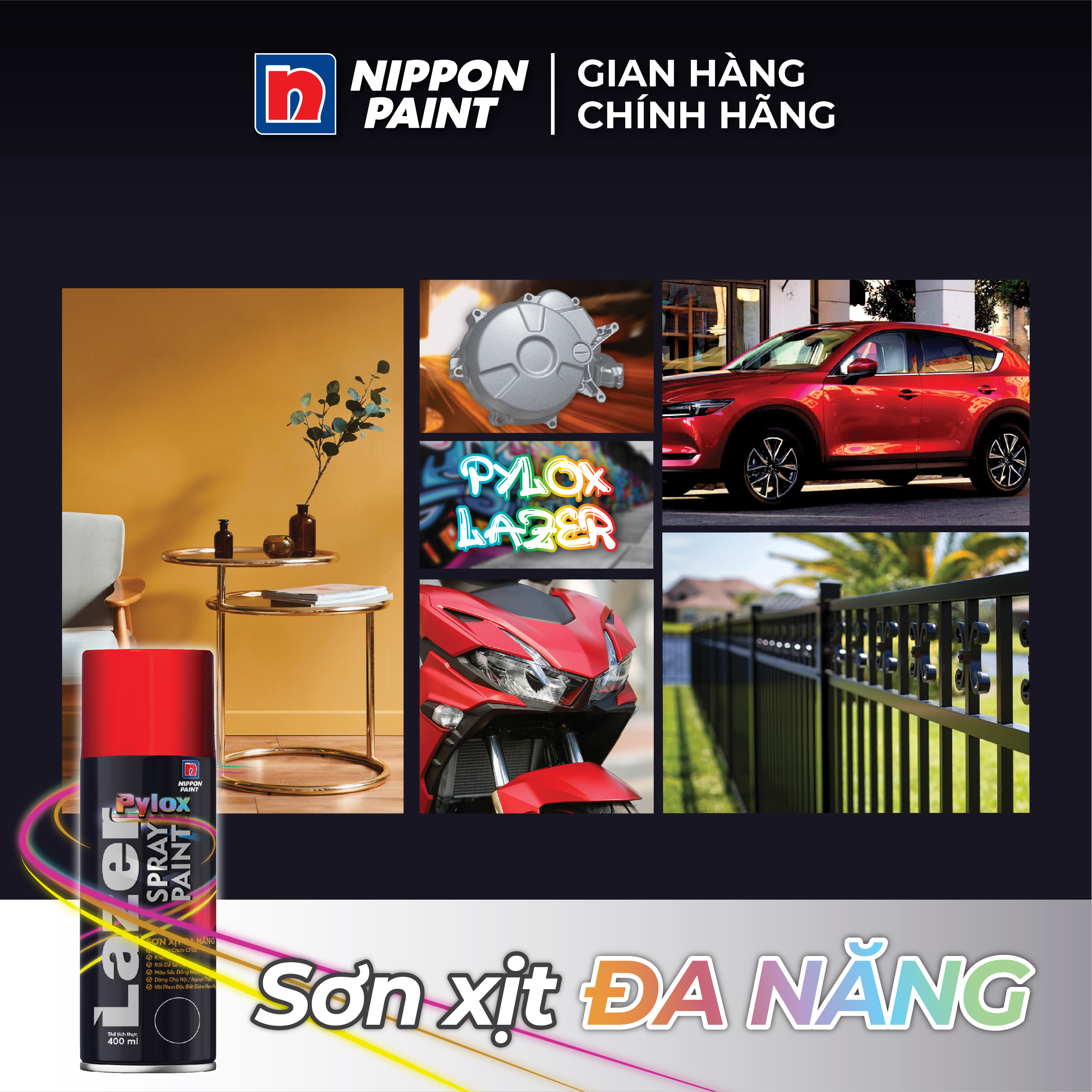 Hình ảnh Sơn xịt đa năng Pylox Lazer | Nhóm màu thông dụng | Chính hãng NIPPON PAINT - Dung tích 400ml