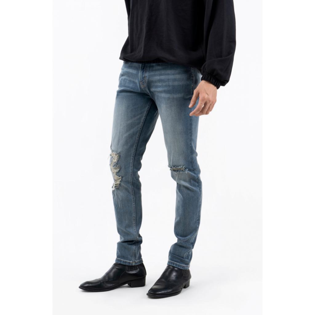 Quần Jean Nam Rách Gối Form Slim - 10F22DPA013 | LASTORE MENSWEAR