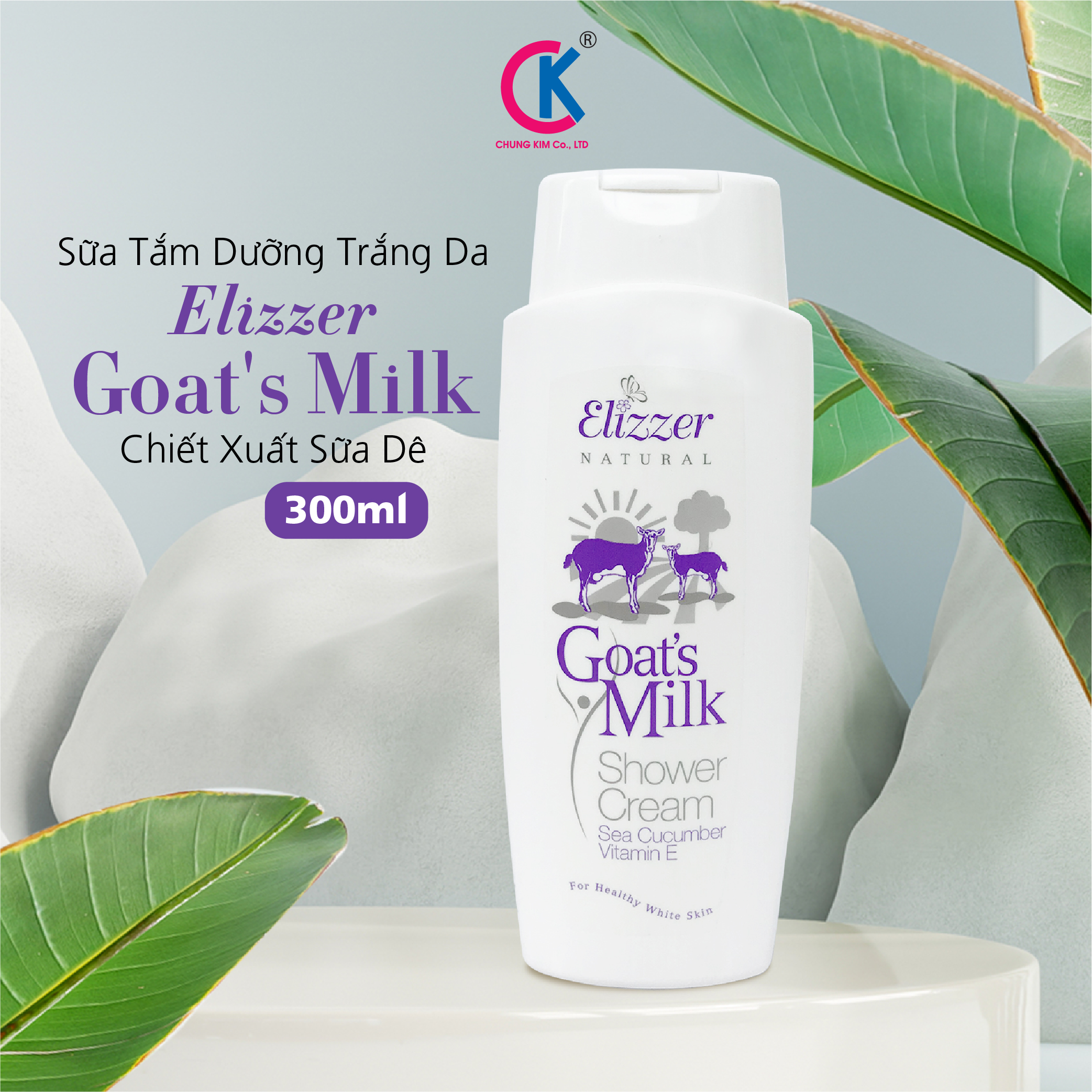 Sữa Tắm Dưỡng Trắng Da Elizzer Goat's Milk Chiết Xuất Sữa Dê 300ml