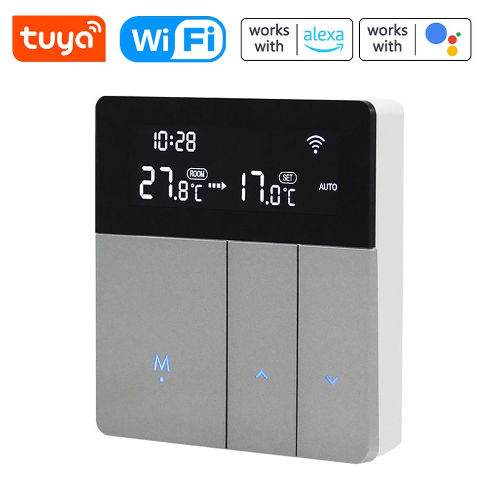 I8HGA Tuya WiFi Intelligent Temperature Controller Thermostat Backlight Brightness Automatic Adjustment Home Away Mode Mobilephone APP Remotes Control Compatible with Alexa Google Home Voice Control