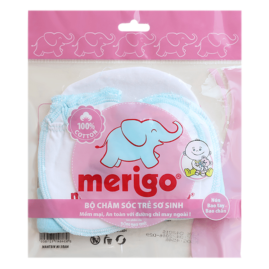 Bộ Chăm Sóc Trẻ Sơ Sinh Merigo Bông Bạch Tuyết TP-BABY02 - Trắng Viền Xanh