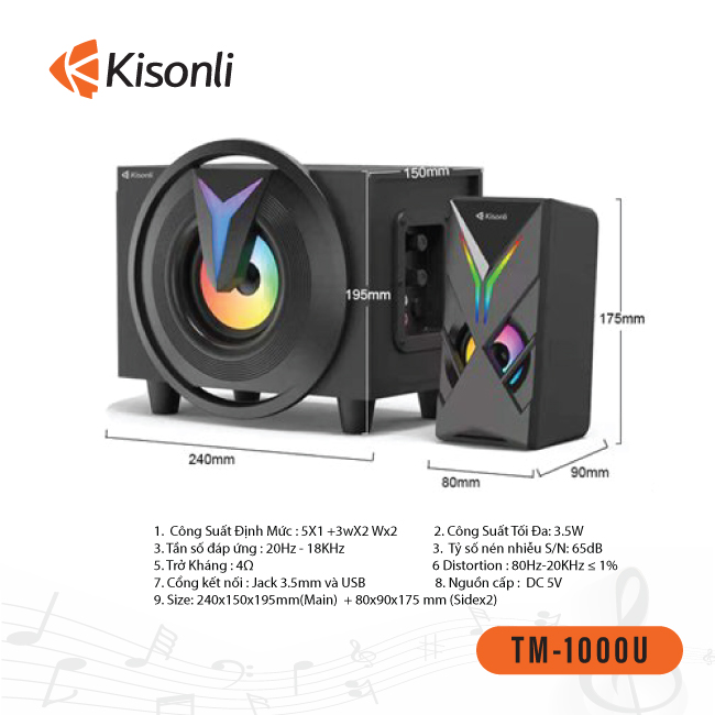 Loa 2.1 Kisonli TM-1000U Bluetooth - JL -HÀNG CHÍNH HÃNG