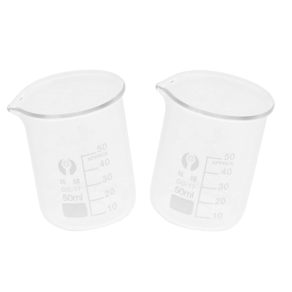 2x2PCS Laboratory Beaker Borosilicate Glass Measuring Cup Scale Beaker 50ml