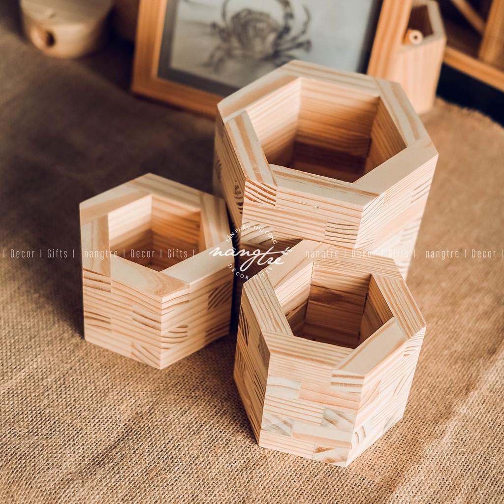 Chậu Hoa Gỗ Ghép - Trang trí bàn làm việc, phòng khách, phòng ngủ, bếp - wooden pots