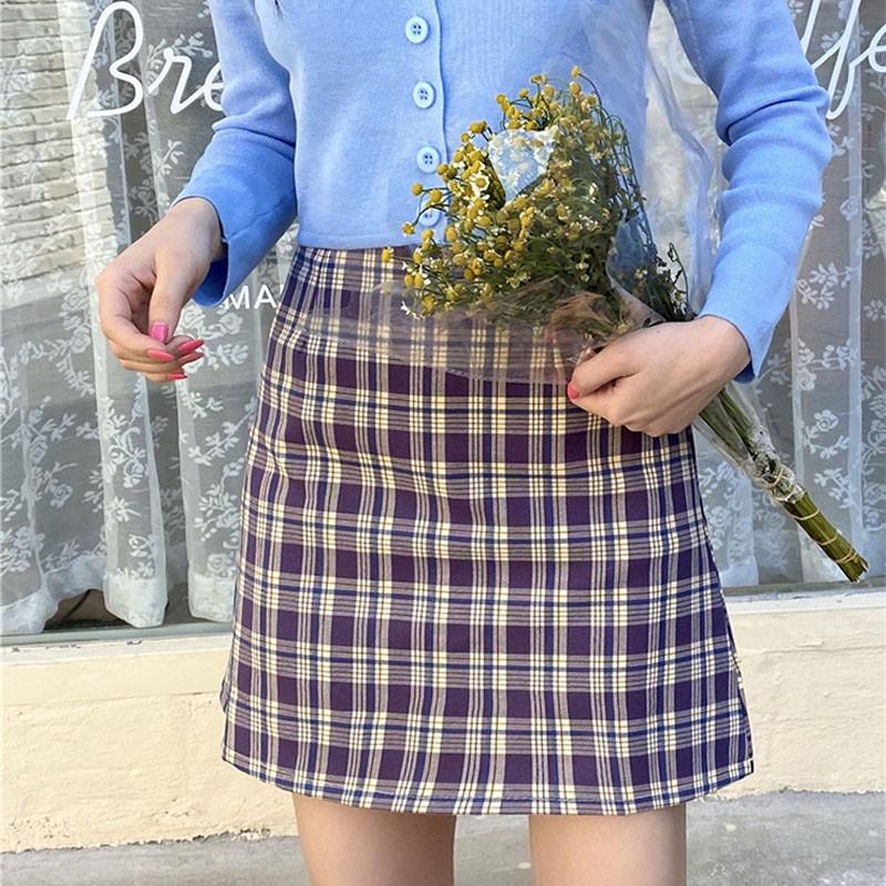 Korean High Waist Plaid Straight Skirt High Waist Was Thin Plaid Skirt