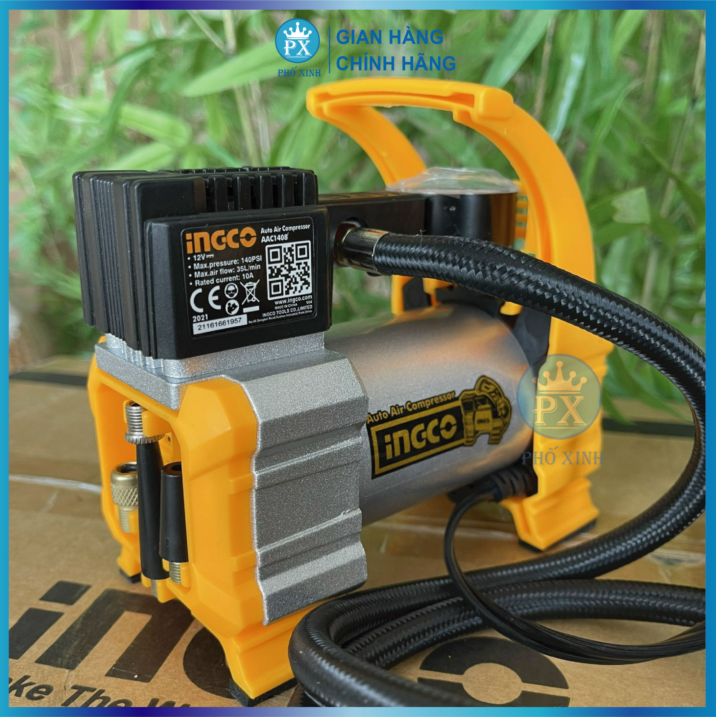 Máy kiểm tra hơi lốp xe INGCO Máy kiểm tra hơi lốp xe INGCO AAC1408 | máy bơm hơi lốp xe Kèm đèn Led, dây nguồn 3m