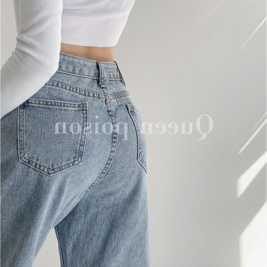 Quần bò nữ dáng dài eo cao cạp chéo eo độc đáo, Quần jeans nữ ulzzang dáng suông phong cách Hàn Quốc