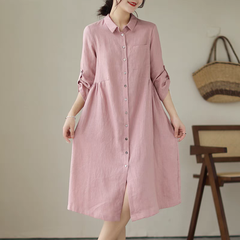 Đầm sơ mi linen Hàn Quốc đẹp chất linen phong cách nữ công sở trẻ trung ARCTIC HUNTER AH207