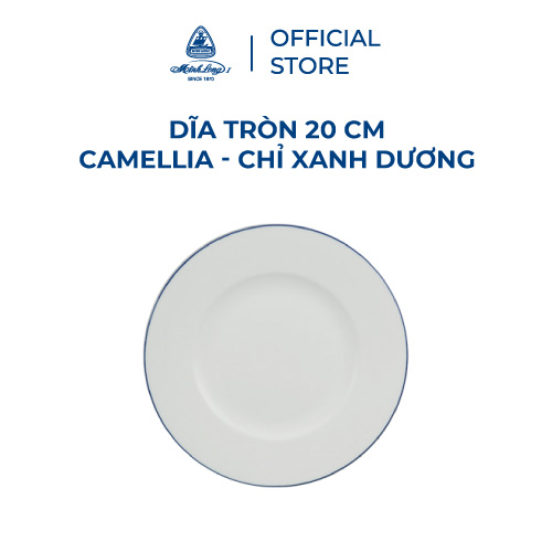 Dĩa Tròn Sứ Minh Long 20 cm - Camellia - Chỉ Xanh Dương