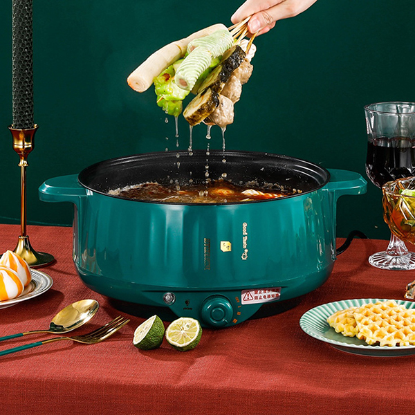 Nồi lẩu điện đa năng 28cm, Ceramic vân đá chống dính công suất 1000W tiện dụng 3 nấc nhiệt - Tặng Xửng Inox D Danido