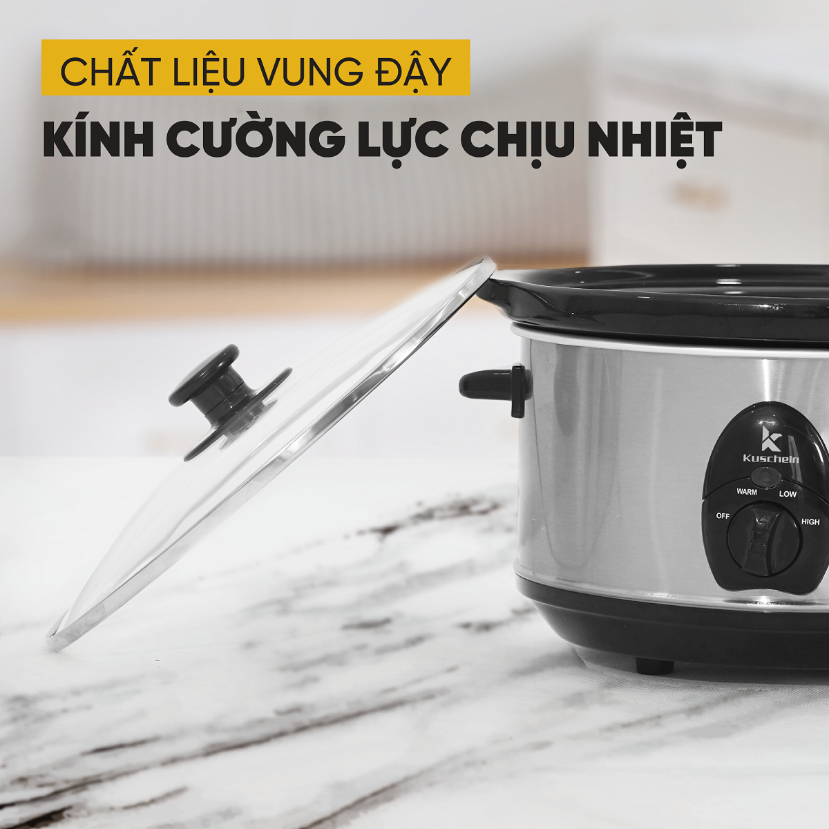 Nồi nấu chậm kiểu Đức nồi kho cá KUSCHELN KSC023-3.5 Cao Cấp 3.5 lít niêu sứ hình ovan, công tắc tự ngắt, chống cạn nước - Hàng Chính Hãng