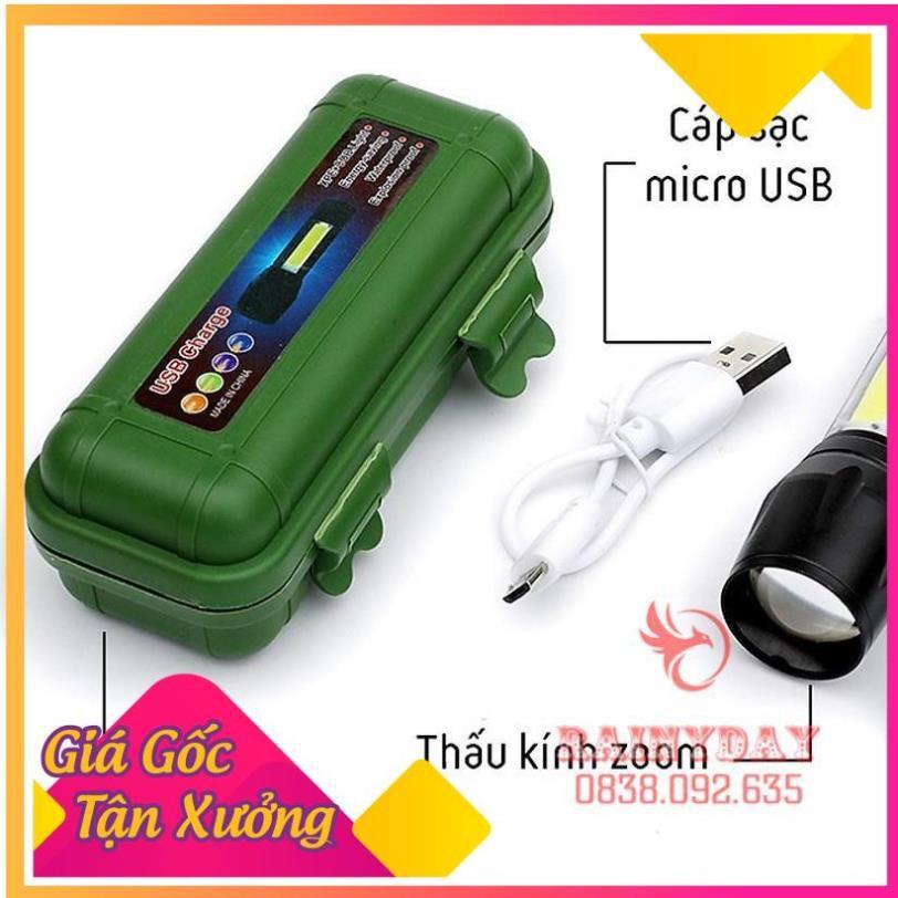 Đèn pin siêu sáng mini bin sạc điện usb bóng led xpe cob có zoom chống nước cầm tay chuyên dụng