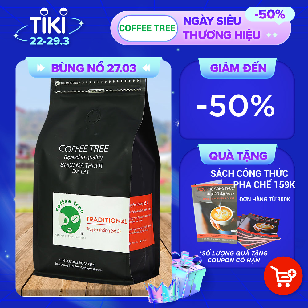 Cà phê bột 100% nguyên chất truyền thống số 3 Coffee Tree 500gr thơm ngon, đậm đà, gu mạnh (Cà phê)