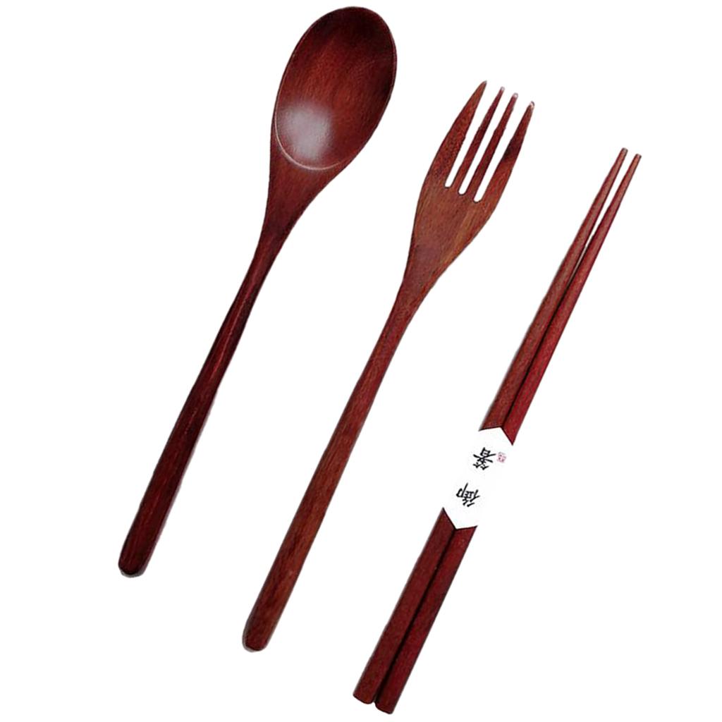 Wooden Spoon Fork Chopsticks Set, Lunch Tableware, Japanese Style