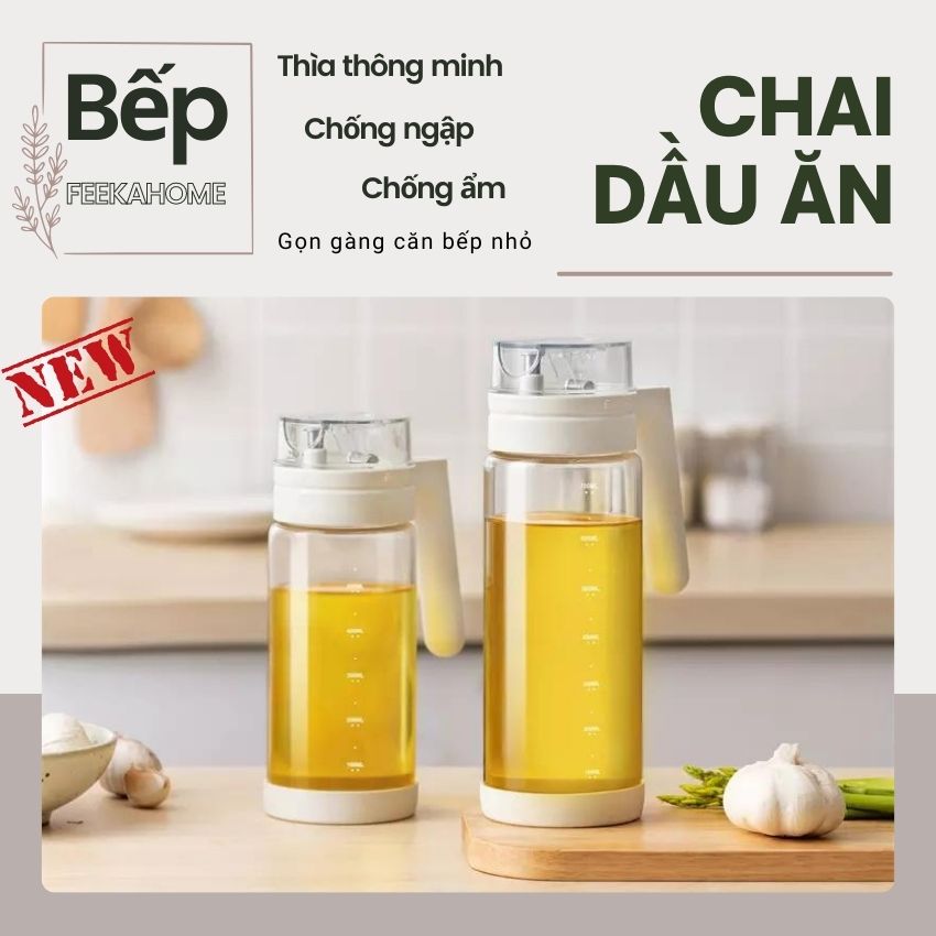 Chai đựng dầu ăn thủy tinh thông minh cao cấp nắp tự đóng mở