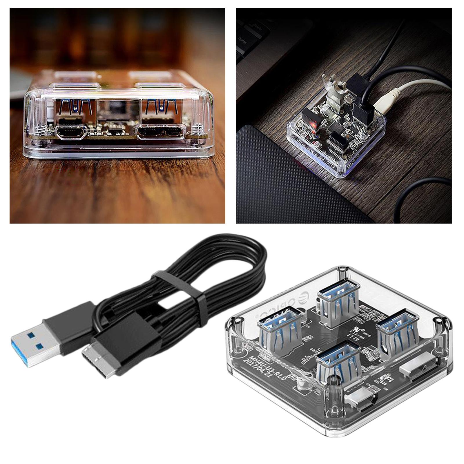 Transparent Frame HUB 4 Ports USB3.0 Adapter Splitter, Easy to Use and Carry,Portable Dongle