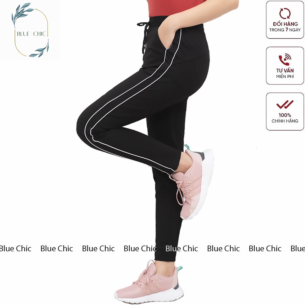 Quần jogger nữ Blue Chic dáng dài thun cạp chun dây buộc cá tính thể thao tập gym yoga 2 sọc nhí