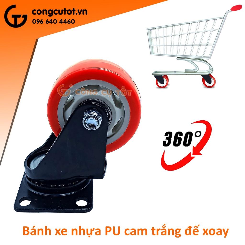 Bánh xe đẩy mặt đế xoay tải trọng 45kg lốp cam trắng rộng 32mm Φ60mm